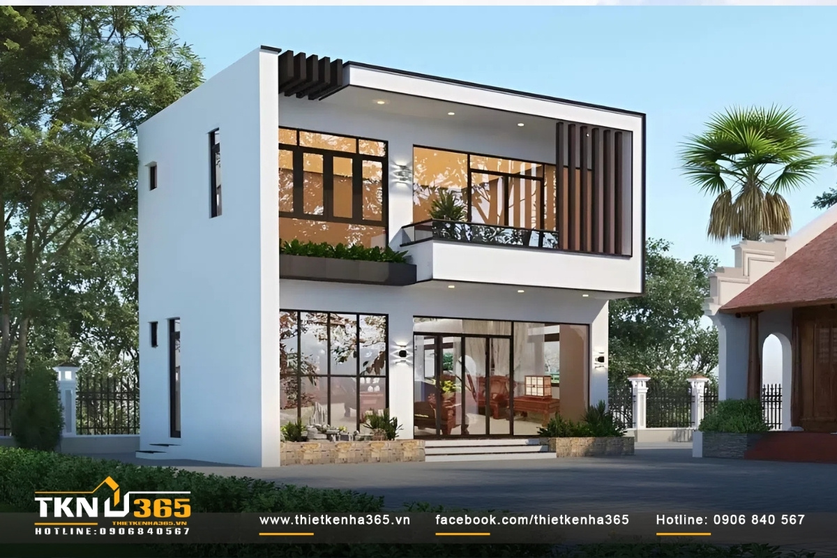 Mẫu biệt thự 2 tầng mái bằng hiện đại dạng nhà cấp 4 sang trọng