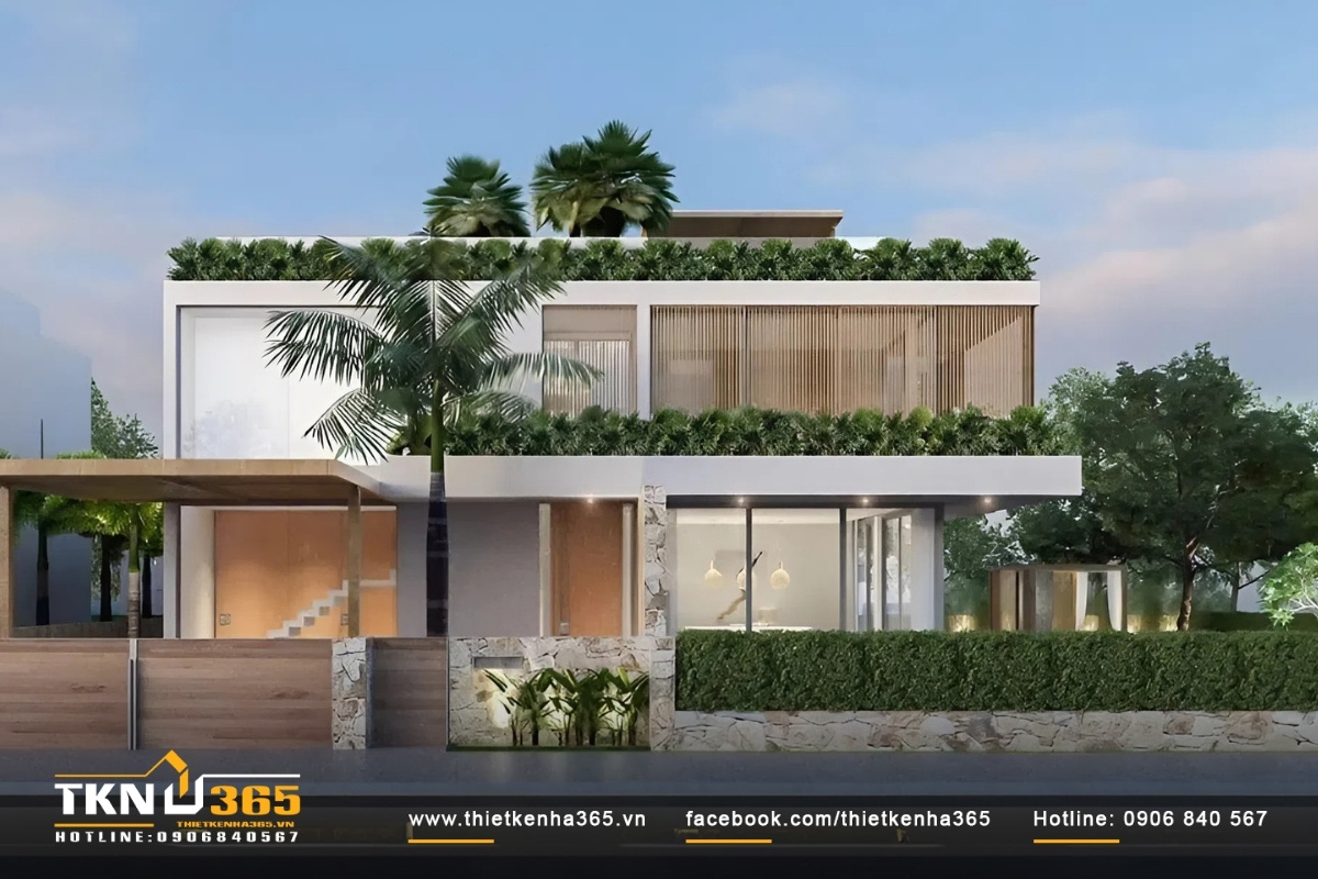 Khám phá mẫu biệt thự hiện đại 2 tầng mái bằng với phong cách Châu Âu.