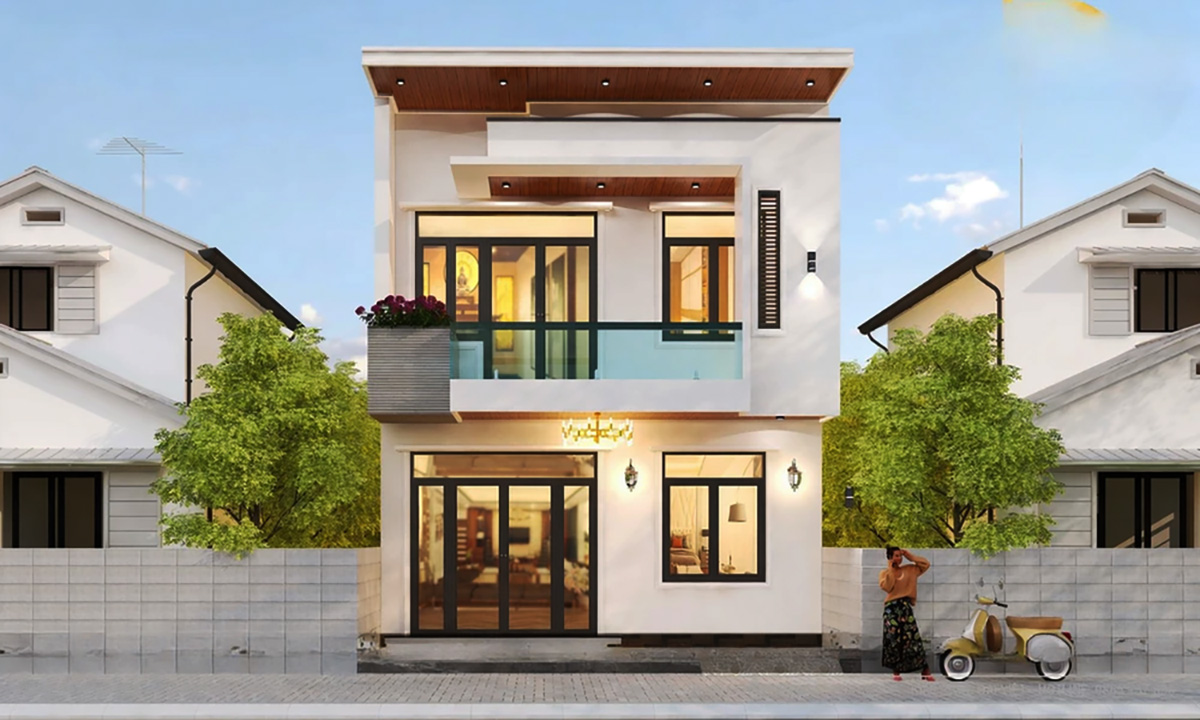 Mái tôn có trọng lượng nhẹ giúp cho việc xây dựng nhà ống 2 tầng đơn giản và nhanh chóng hơn