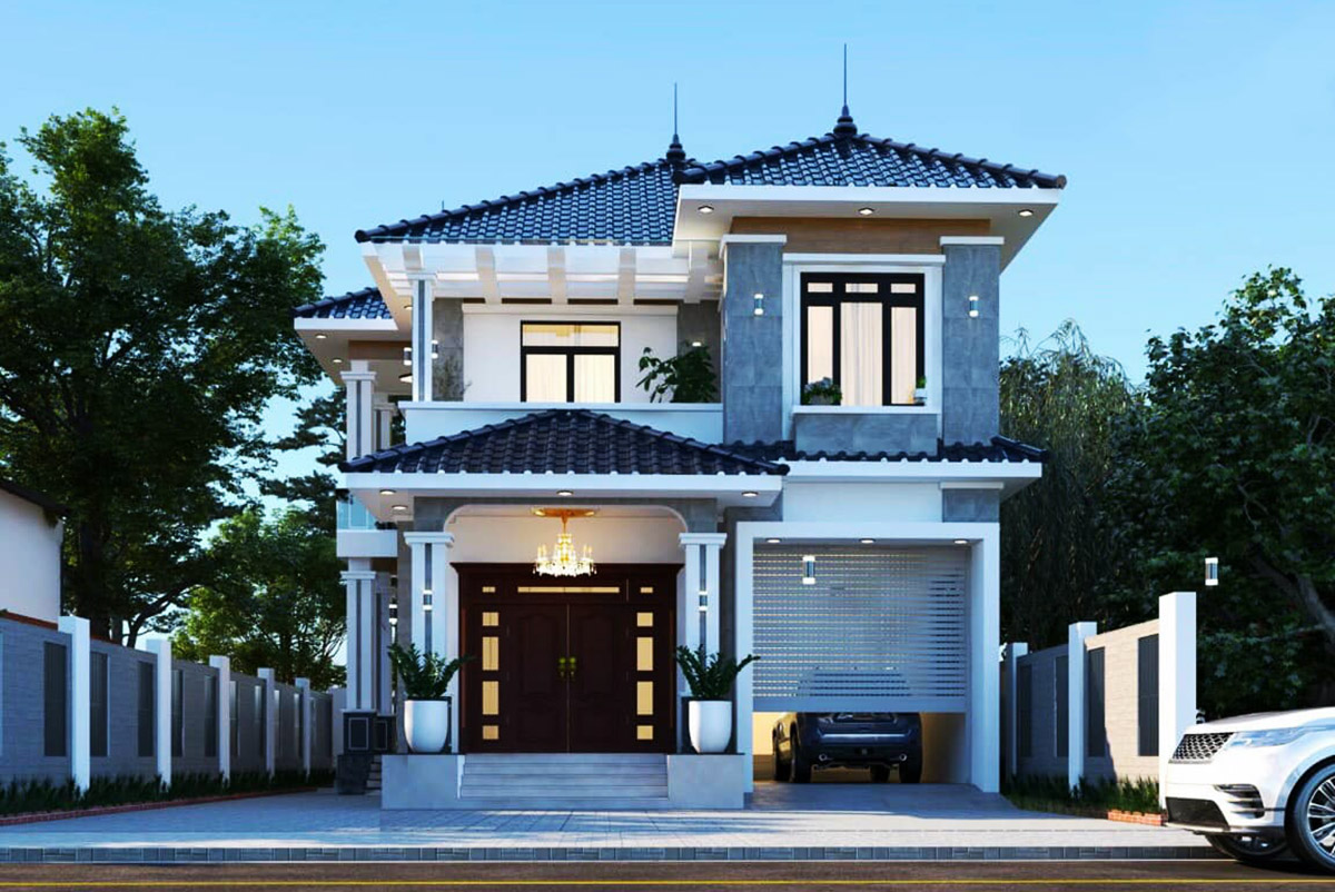 Mái tôn màu xanh dương tạo cảm giác mát mắt và không gian cũng sang trọng hẳn