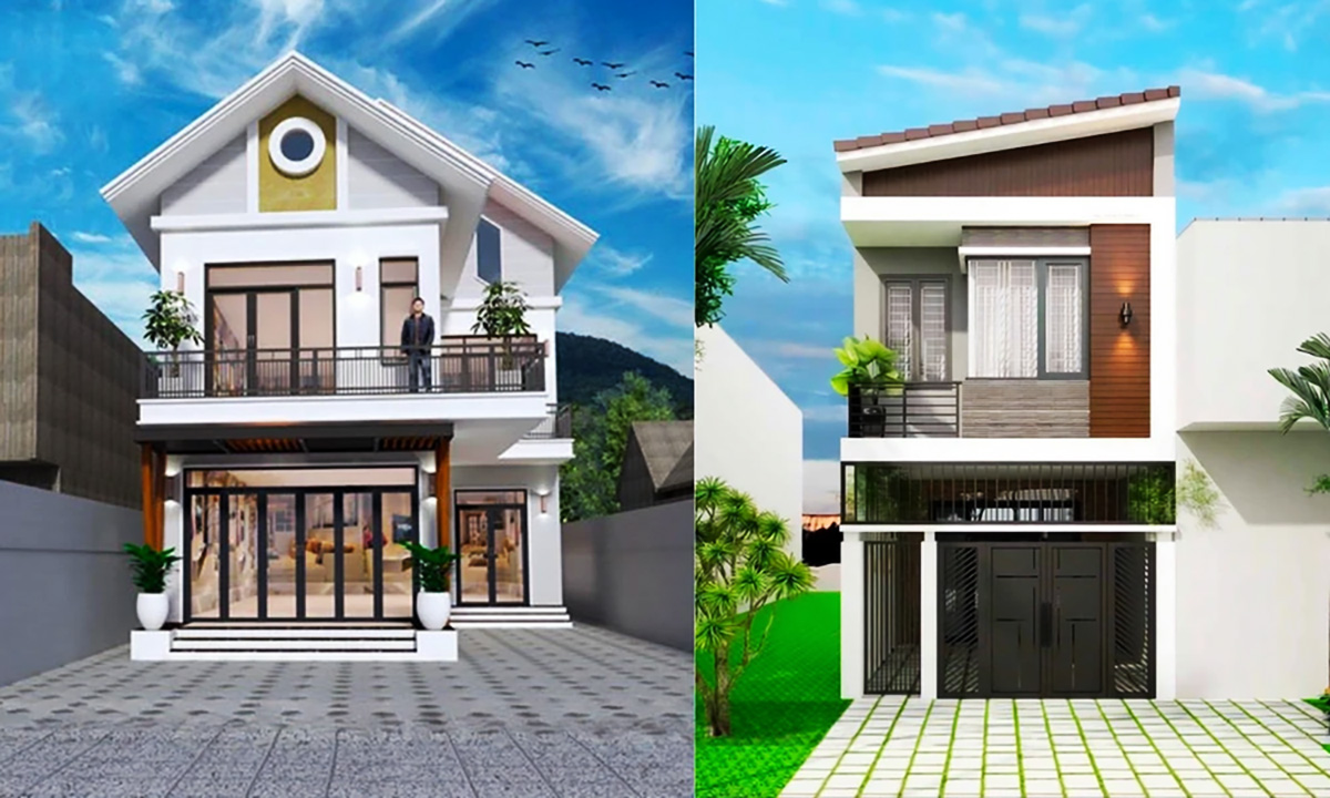 Mẫu nhà 2 tầng mái tôn dùng chữ A giúp cho tốc độ thoát nước nhanh chóng hơn khi trời mưa lớn