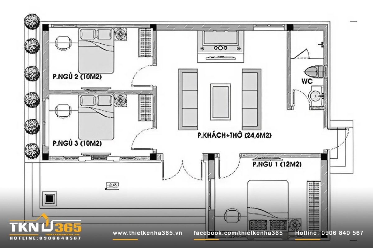 Bản vẽ chi tiết nhà cấp 4 diện tích 8x13m