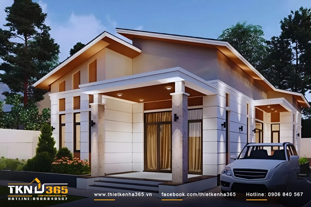 Mẫu thiết kế nhà cấp 4 mái lệch sáng tạo
