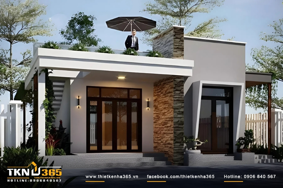 Mẫu thiết kế nhà cấp 4 mái bằng hiện đại