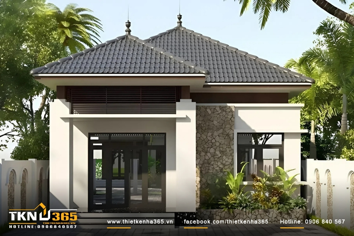 Mẫu thiết kế nhà cấp 4 đẹp, mái ngói ấn tượng