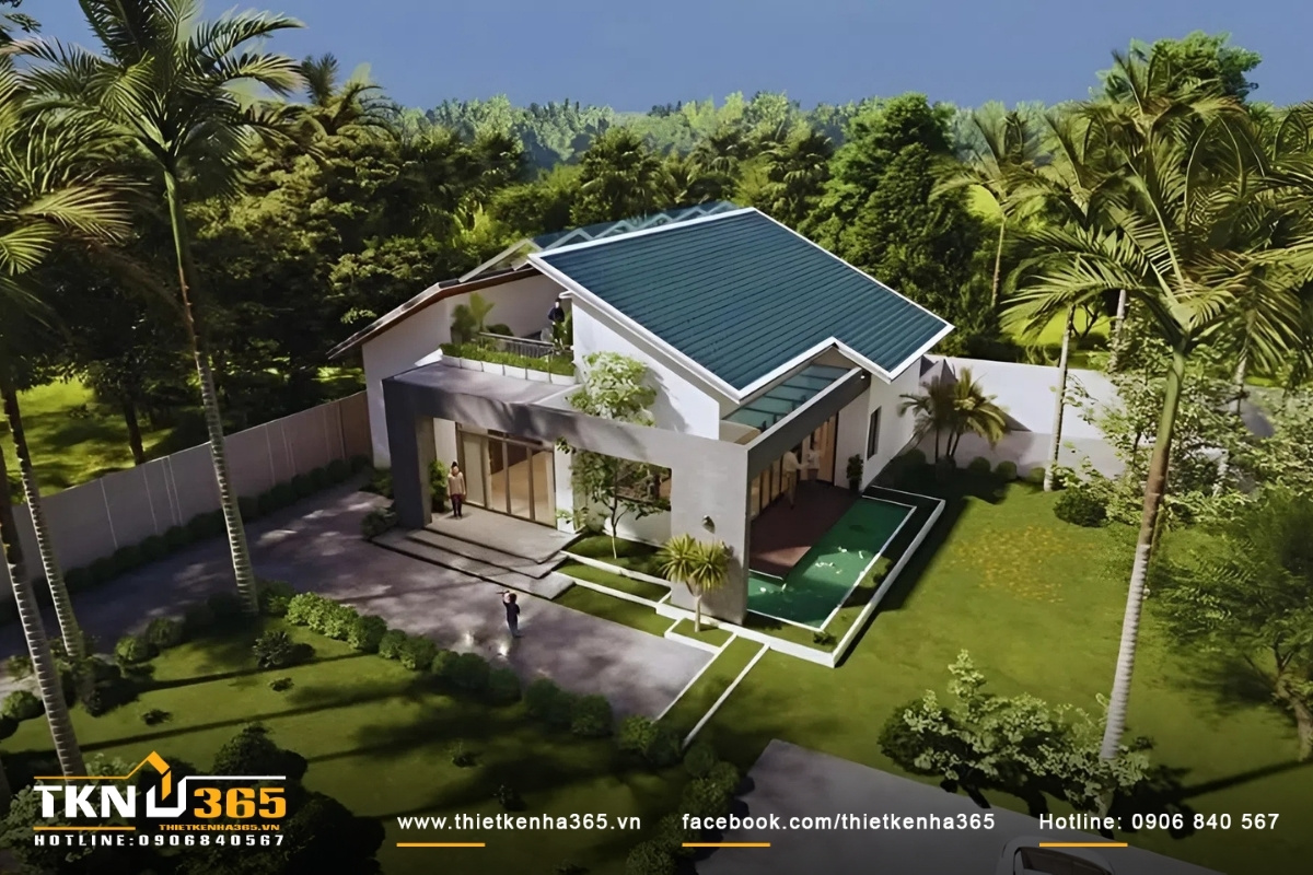Mẫu thiết kế nhà đẹp cấp 4 kết hợp sân vườn tạo nên không gian hòa hợp với thiên nhiên