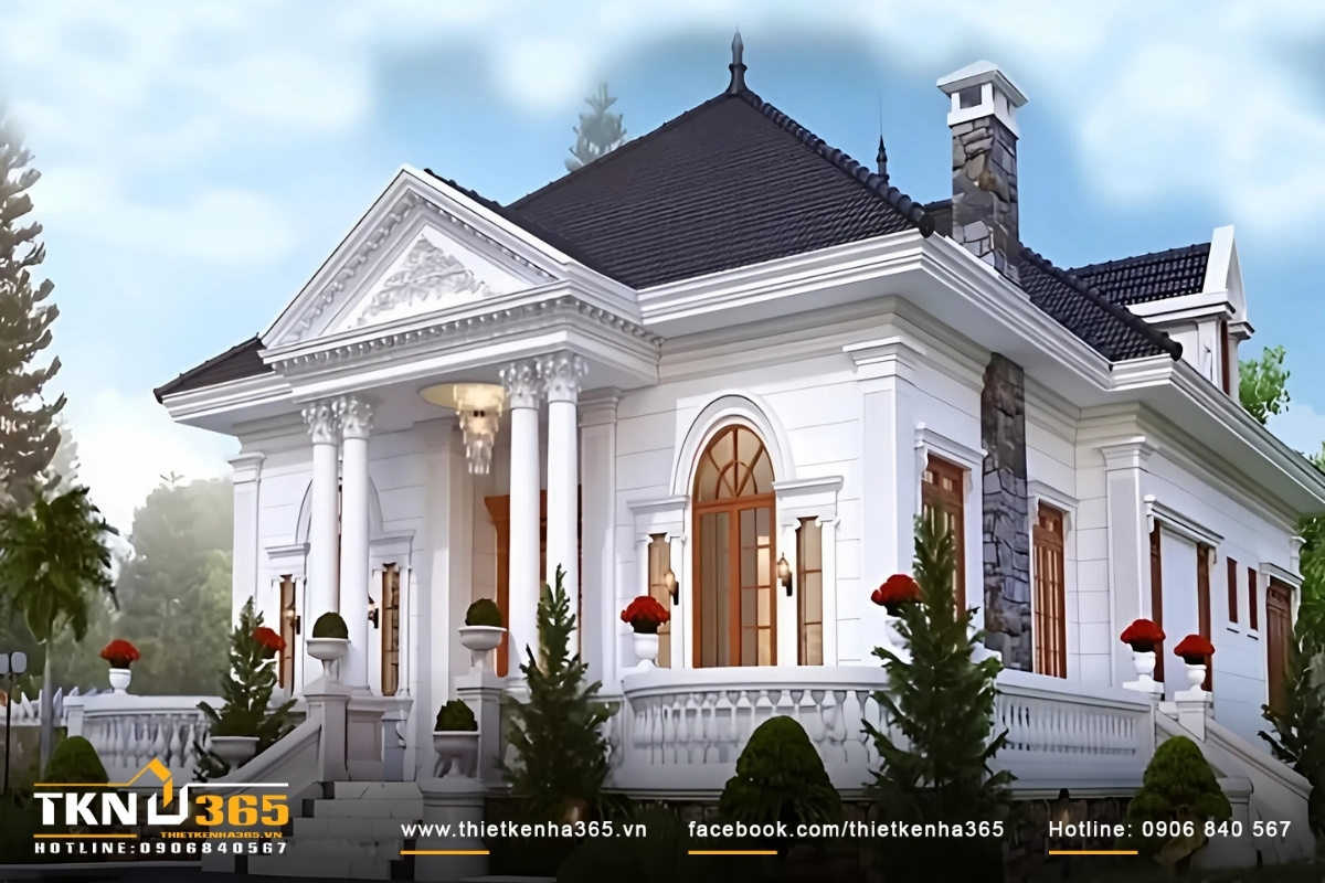 Mẫu thiết kế nhà đẹp cấp 4 kiểu Pháp pha chút phong cách cổ điển