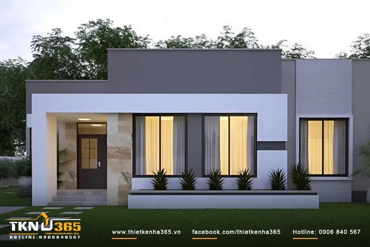 Mẫu thiết kế nhà đẹp cấp 4 sử dụng kính cường lực