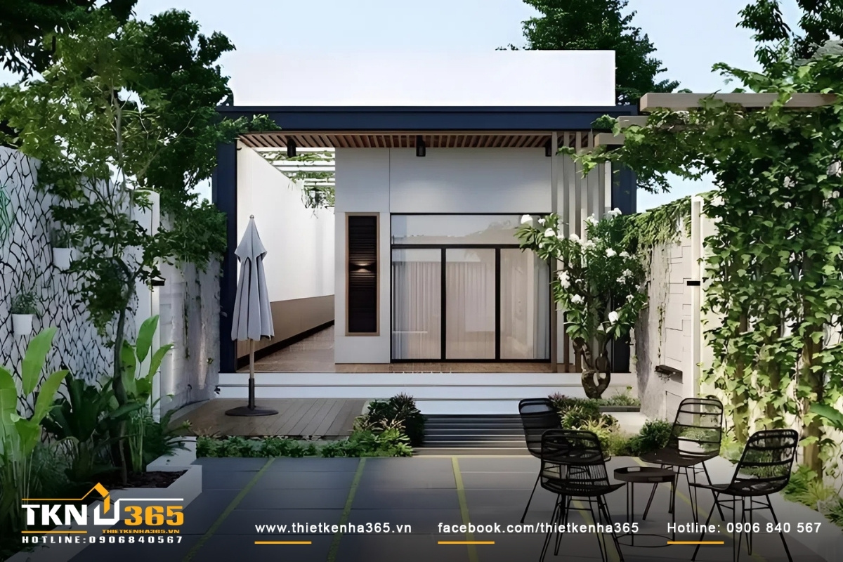 Mẫu thiết kế nhà cấp 4 đẹp sử dụng kính cường lực đẹp tinh tế