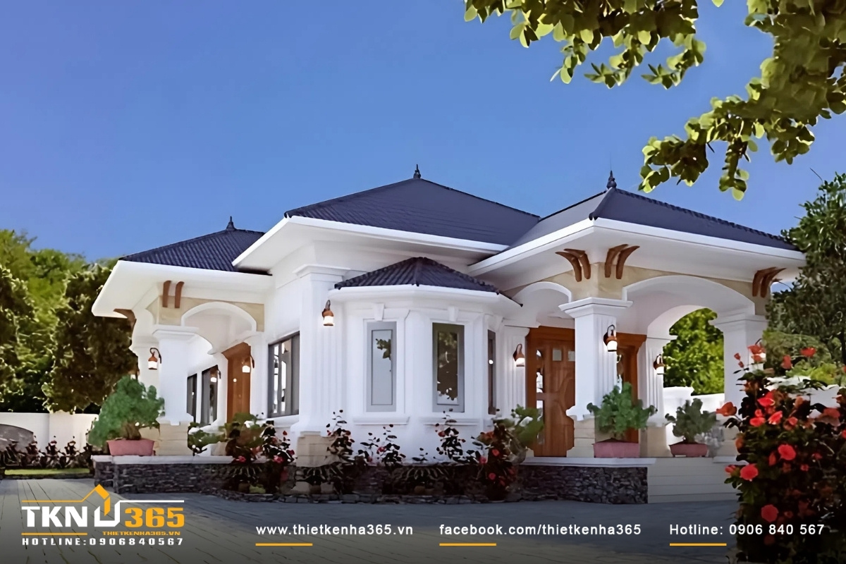 Mẫu thiết kế nhà cấp 4 đẹp kiểu Pháp có sân vườn rộng rãi