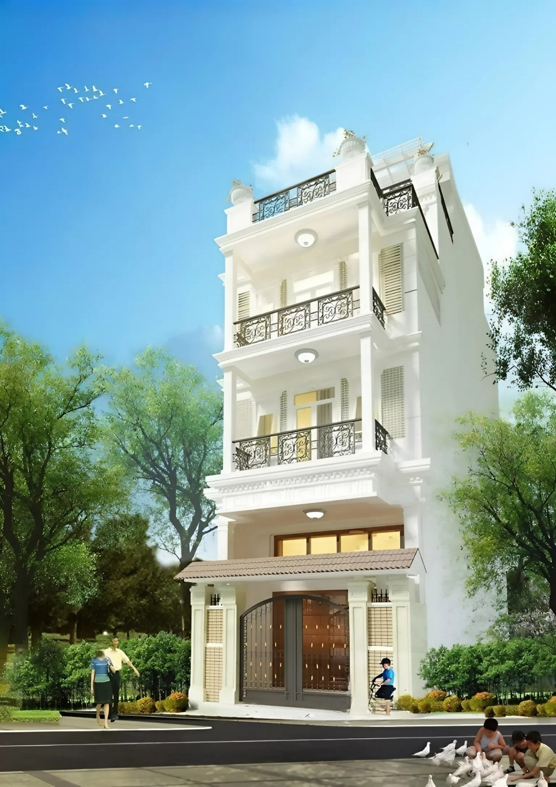 Thiết kế mặt tiền nhà ống 6m giả biệt thự (ảnh: sưu tầm)