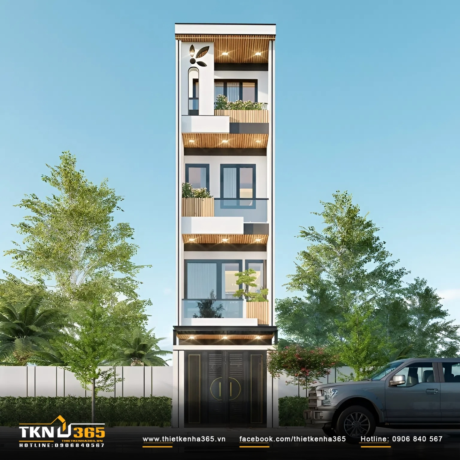 Thiết kế mặt tiền nhà phố 6m 4 tầng theo phong cách hiện đại, thu hút