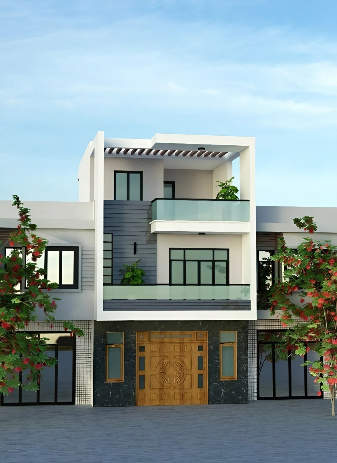 Mẫu nhà mặt tiền 6m có 2 tầng cùng 1 tầng tum được nhiều người yêu thích (ảnh: sưu tầm)