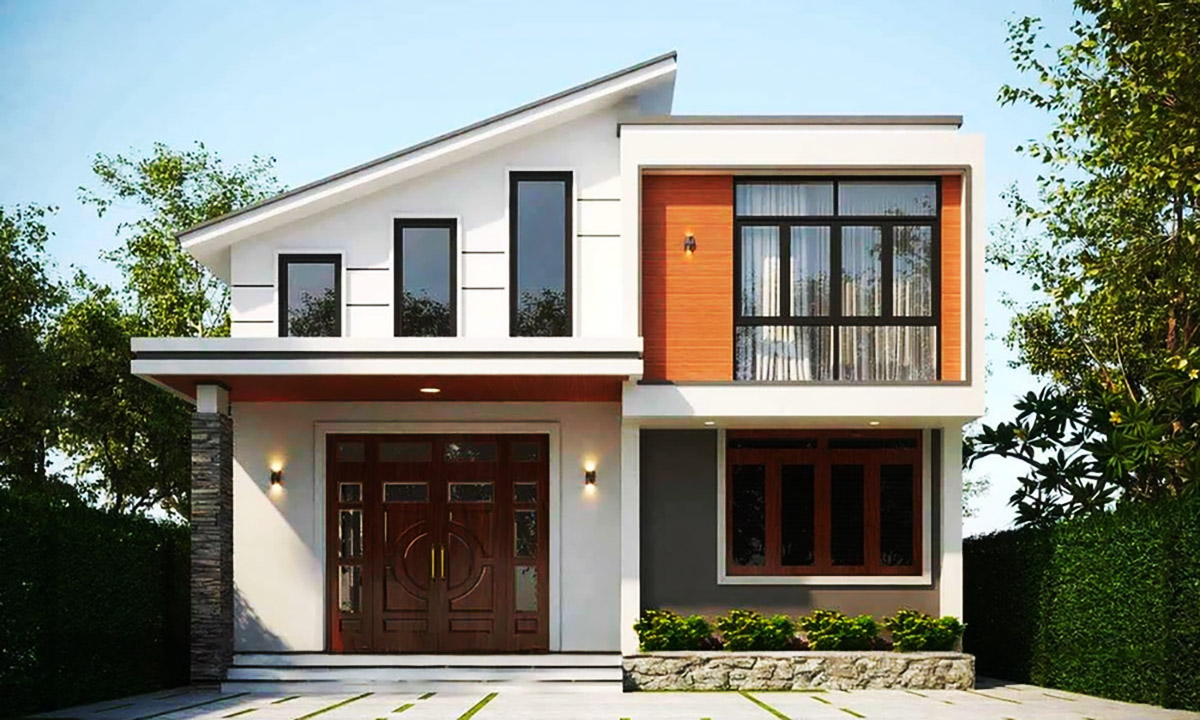 Mẫu nhà ống 2 tầng với mái đa tầng độc đáo, ấn tượng