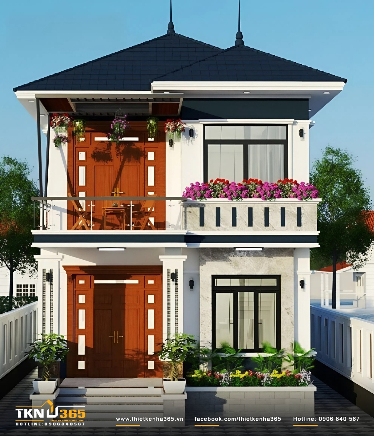 Mẫu nhà rộng 7m dài 13m mái thái