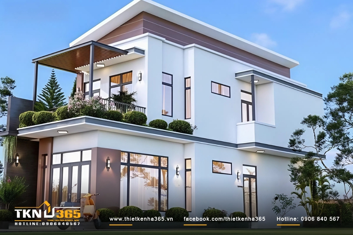 Thiết kế nhà 7m dài 13m mái lệch đẹp độc đáo