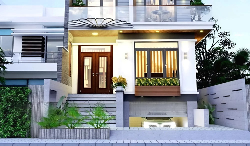 Mẫu nhà hầm chìm với mặt tiền thông thoáng