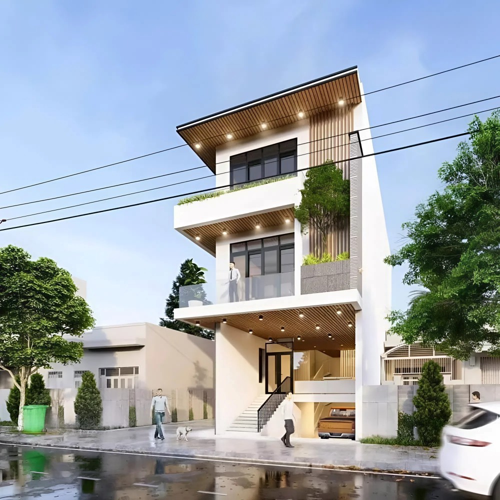 Mâu nhà phố hiện đại với tầng hầm chìm