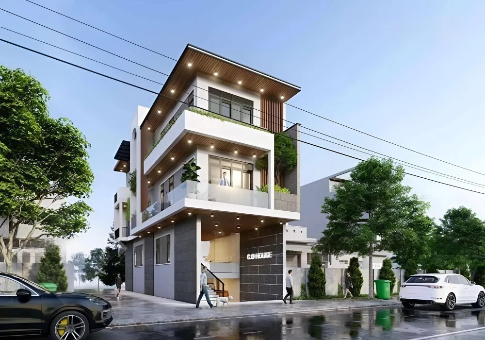 Mẫu nhà hầm chìm 2 mặt tiền (căn góc)