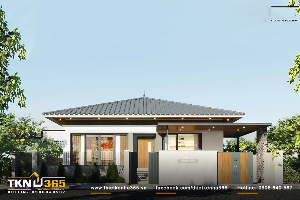 thiết kế biệt thự 16x20m 1 tầng mái nhật ở phú quốc