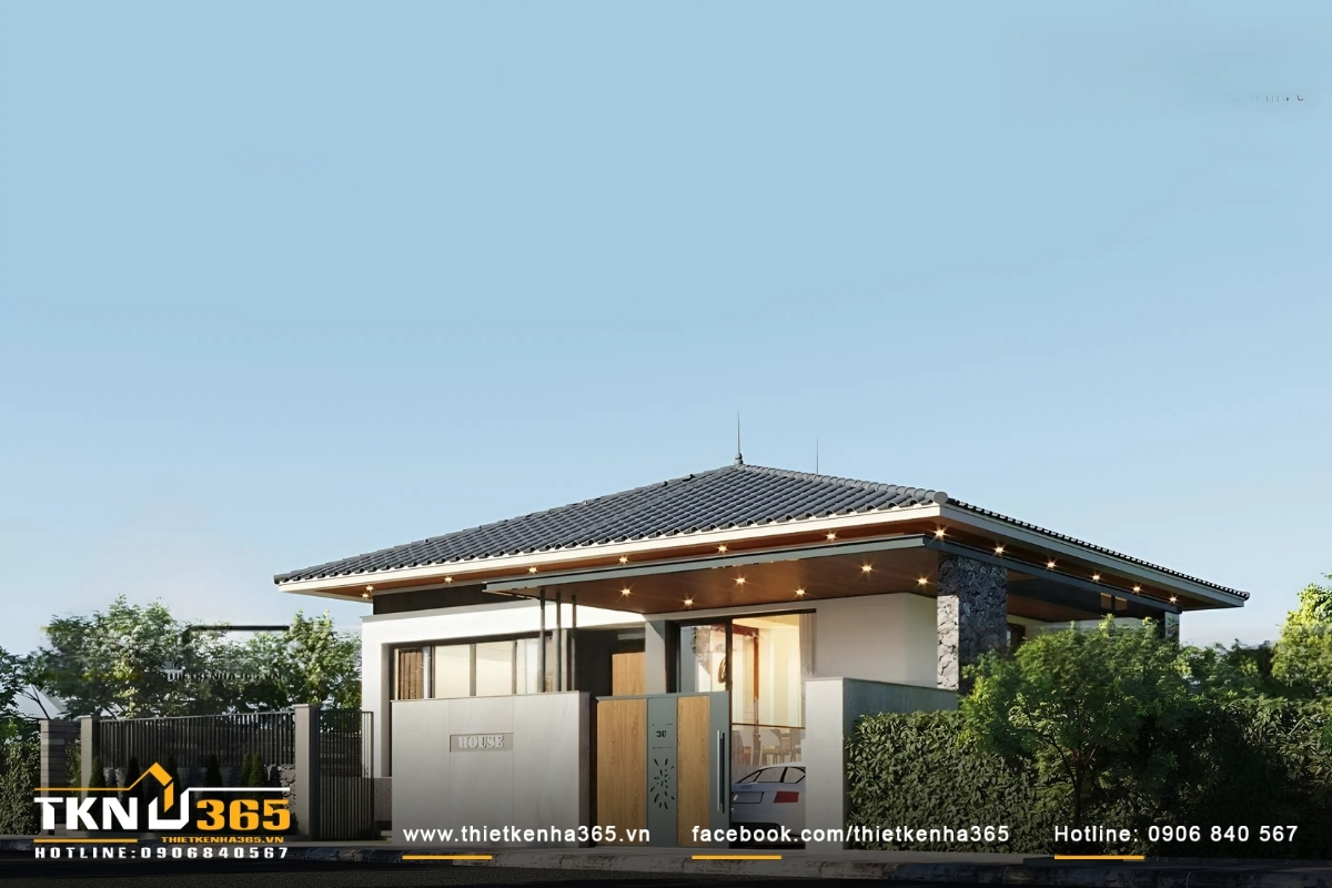 thiết kế biệt thự 16x20m 1 tầng mái nhật ở phú quốc