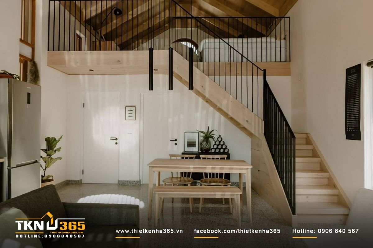 Mẫu thiết kế nhà 1 tầng 5x15m bố trí thêm gác lửng