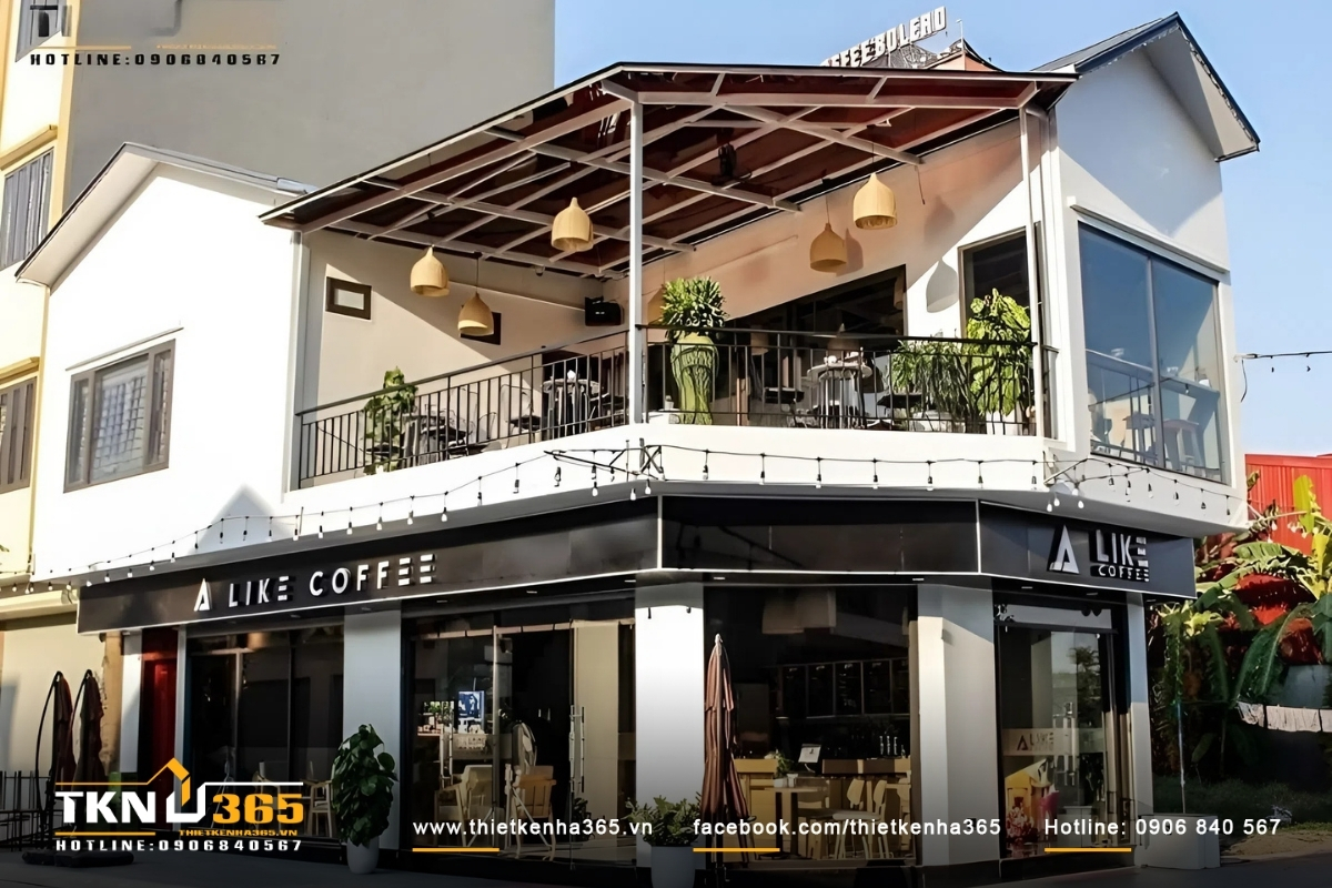 50+ Mẫu thiết kế nhà 2 mặt tiền kinh doanh đẹp, hiện đại 24 Mặt tiền nhà phố 2 tầng với thiết kế cao ráo, mặt hông trổ cửa sổ, dùng để kinh doanh quán cafe