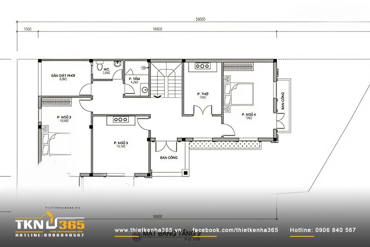 50+ Mẫu thiết kế nhà 2 mặt tiền kinh doanh đẹp, hiện đại 59 Bản vẽ tầng 2 nhà 2 mặt tiền kinh doanh trên đất nền bị xéo