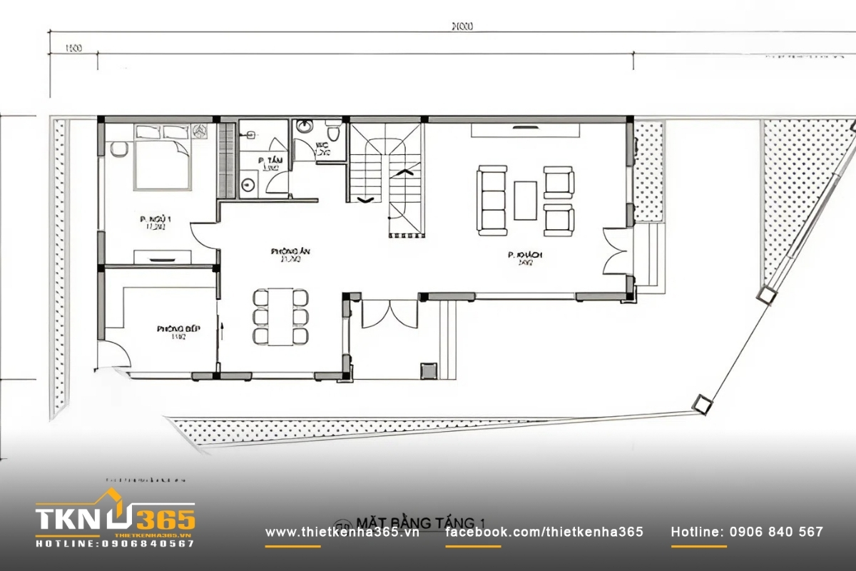 50+ Mẫu thiết kế nhà 2 mặt tiền kinh doanh đẹp, hiện đại 58 Bản vẽ tầng 1 nhà 2 mặt tiền kinh doanh trên đất nền bị xéo
