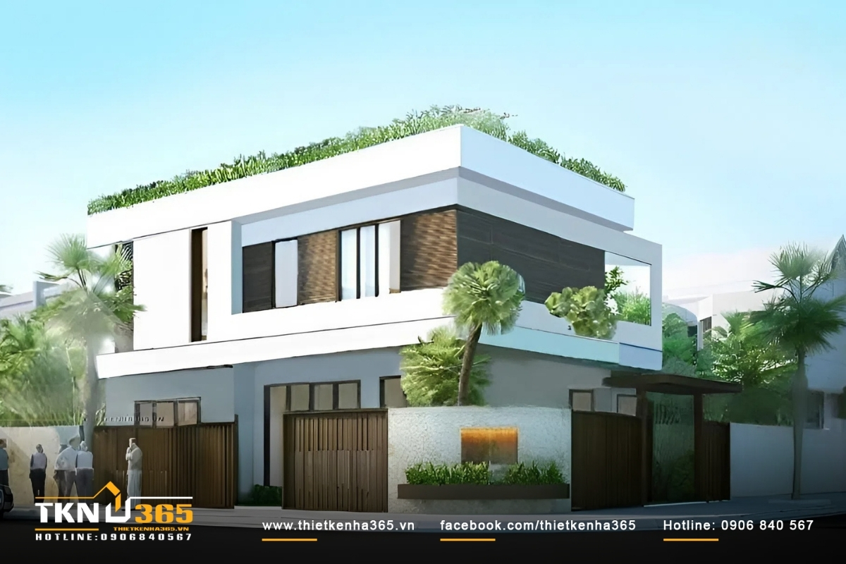 50+ Mẫu thiết kế nhà 2 mặt tiền kinh doanh đẹp, hiện đại 3 Thiết kế nhà ống 2 mặt tiền 2 tầng với đường nét đơn giản, sử dụng tông màu trắng chủ đạo