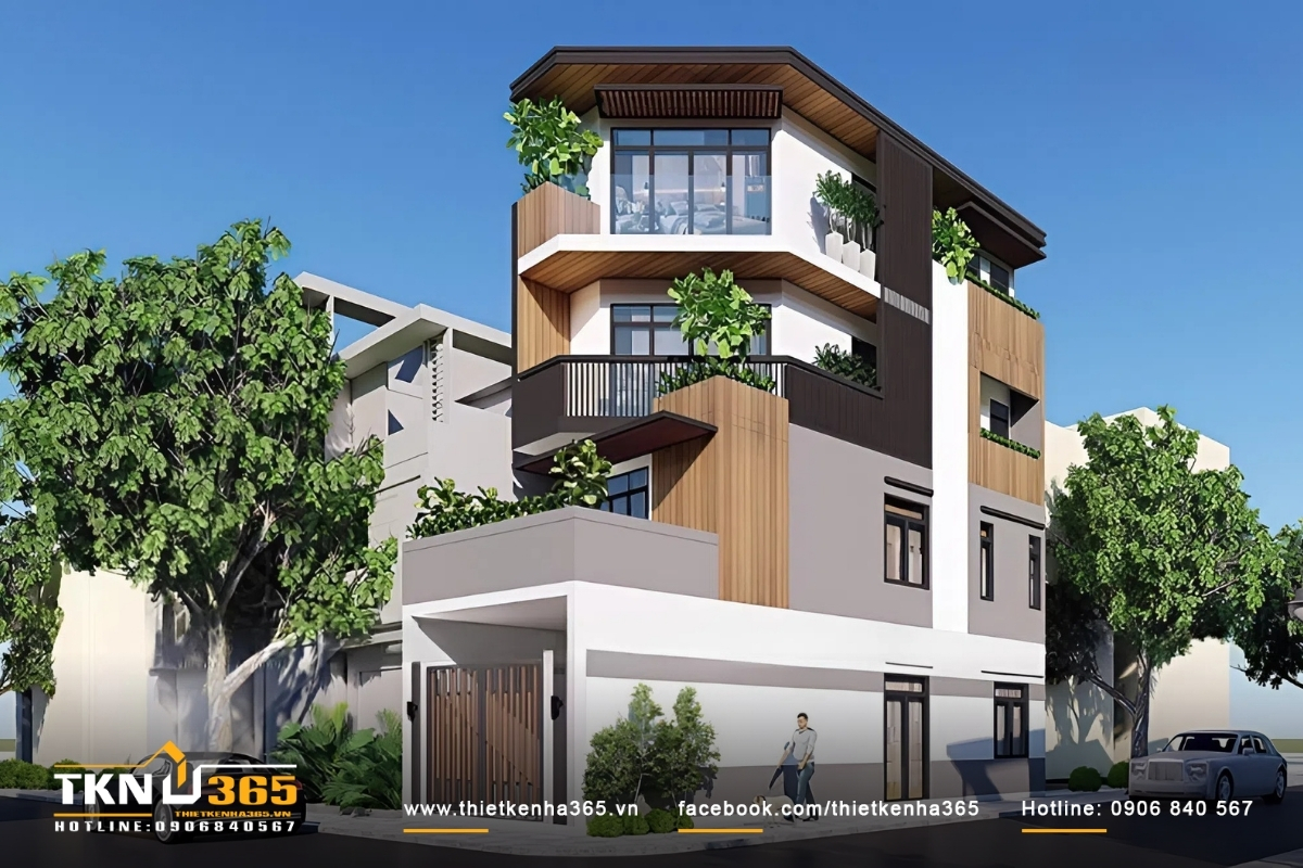 50+ Mẫu thiết kế nhà 2 mặt tiền kinh doanh đẹp, hiện đại 21 Mẫu nhà hai mặt tiền bốn tầng có không gian xanh mát