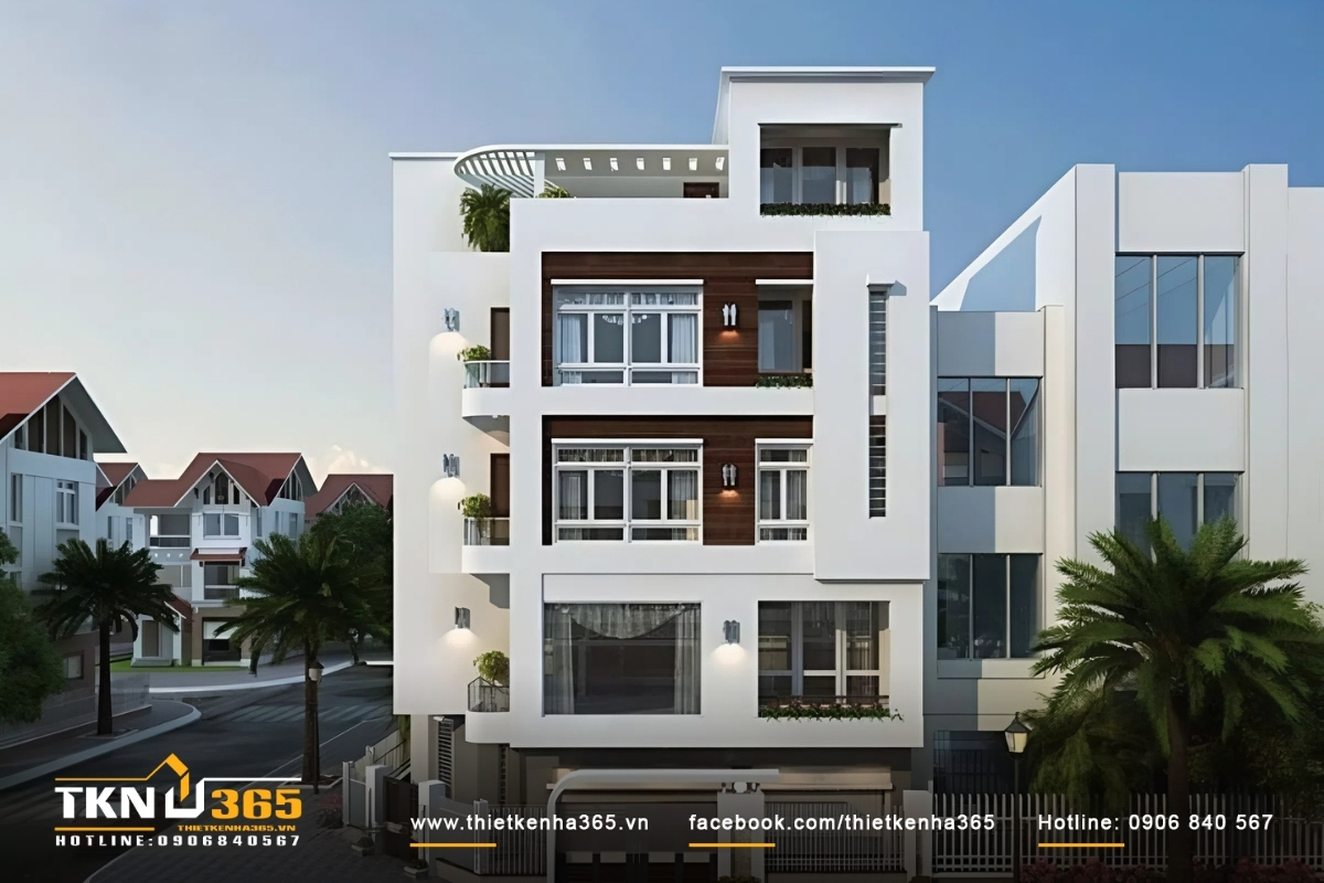 50+ Mẫu thiết kế nhà 2 mặt tiền kinh doanh đẹp, hiện đại 23 Công trình nhà 2 mặt tiền 5 tầng gây ấn tượng với thiết kế với hình khối kiên cố và vững chãi