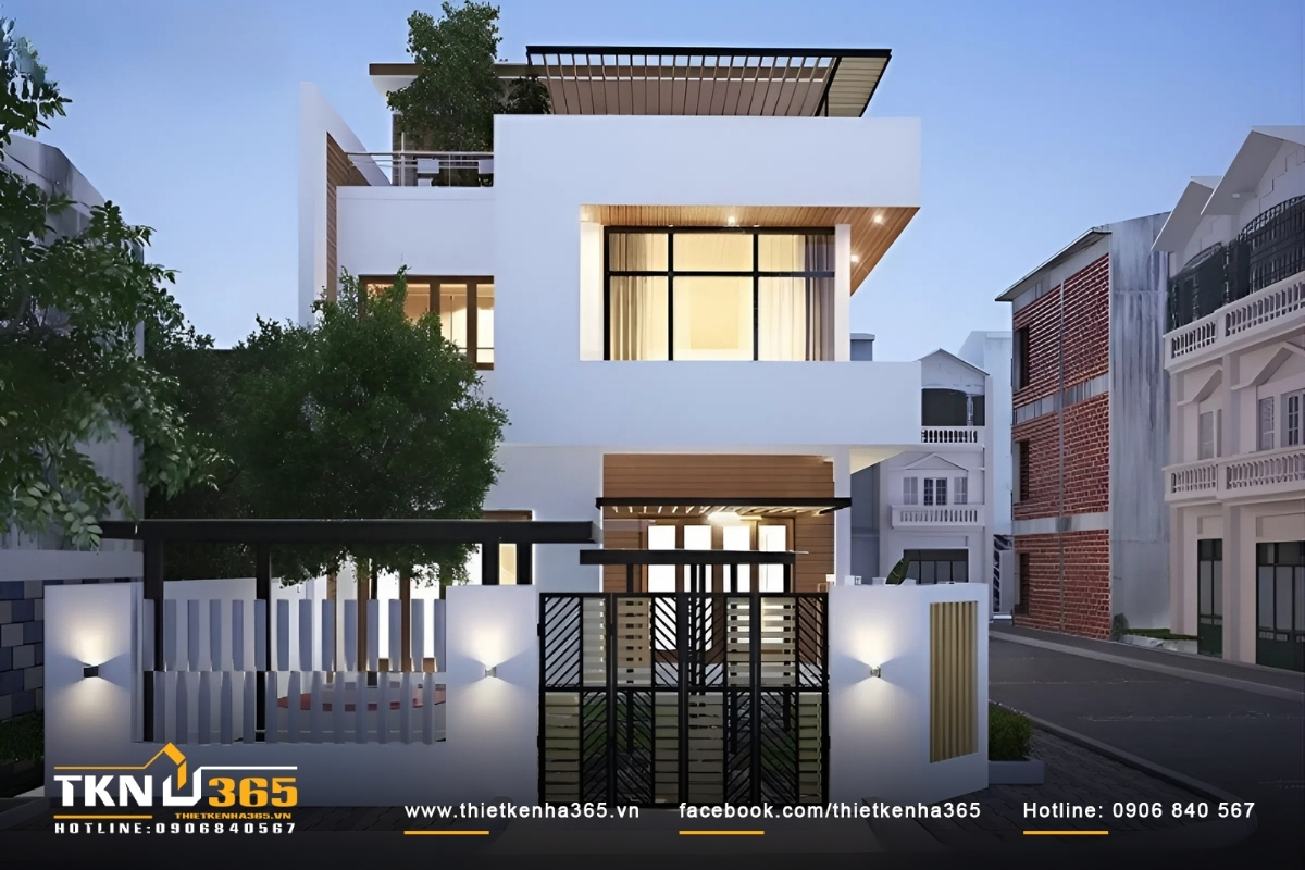 50+ Mẫu thiết kế nhà 2 mặt tiền kinh doanh đẹp, hiện đại 12 Ngôi nhà ống 2 mặt tiền 2 tầng thiết kế thoáng sáng với lam bê tông che nắng