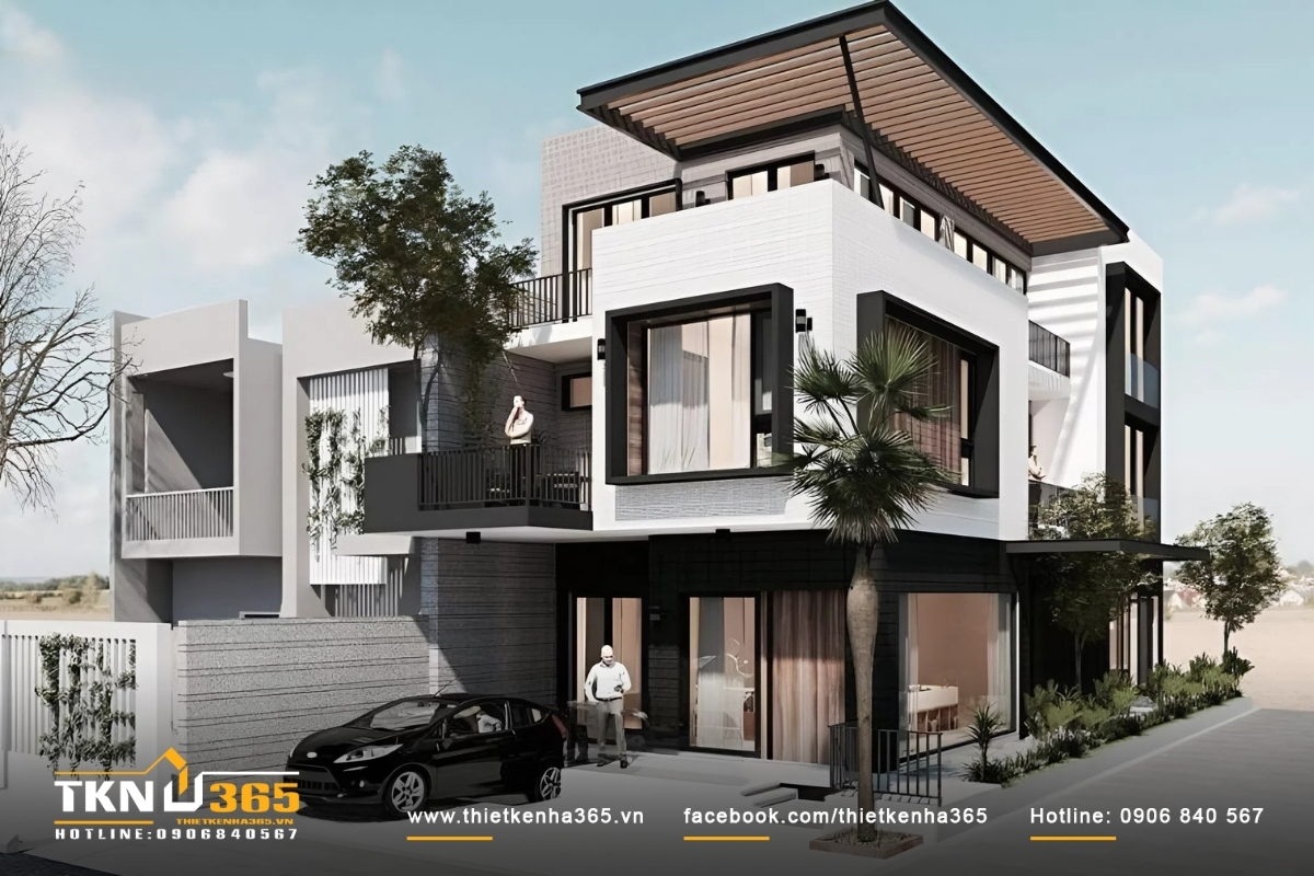 50+ Mẫu thiết kế nhà 2 mặt tiền kinh doanh đẹp, hiện đại 45 Mái bằng chống nóng tốt, sinh hoạt thoải mái và thích hợp để mua bán, trữ hàng hóa