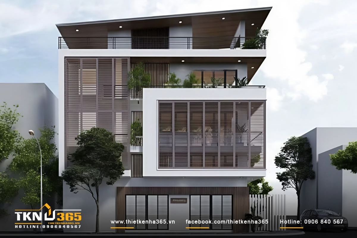 50+ Mẫu thiết kế nhà 2 mặt tiền kinh doanh đẹp, hiện đại 16 Nhà phố 2 mặt tiền 4 tầng với đầy đủ các tiện ích hiện đại và cảnh quan xanh mát