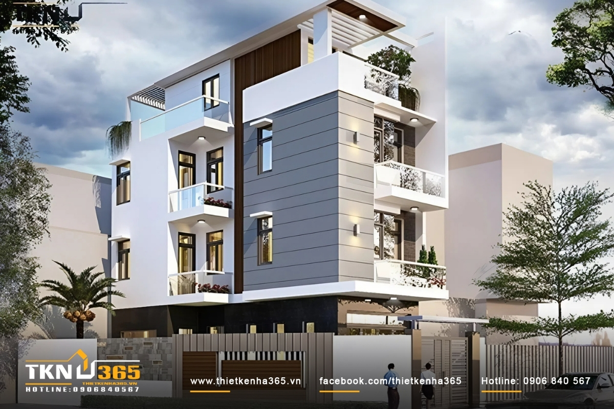 50+ Mẫu thiết kế nhà 2 mặt tiền kinh doanh đẹp, hiện đại 18 Nhà phố 2 mặt tiền 4 tầng được trang trí đẹp mắt với cảnh quan hài hòa