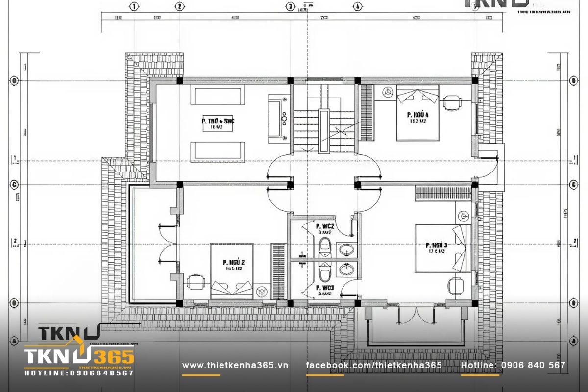 55+ Mẫu thiết kế nhà 2 tầng 100m2 đẹp, thông thoáng 23 Bản vẽ mặt bằng nhà 2 tầng 100m2 tầng 2