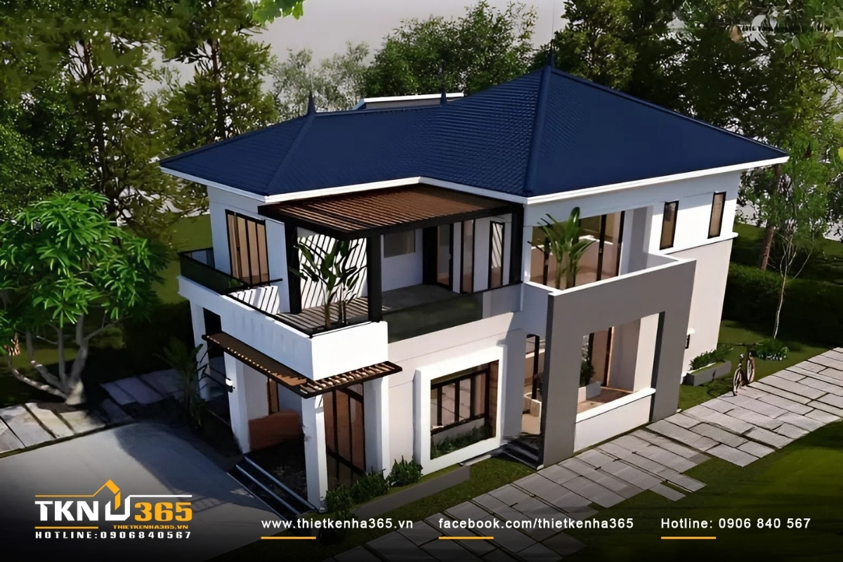 55+ Mẫu thiết kế nhà 2 tầng 100m2 đẹp, thông thoáng 21 Mẫu nhà 2 tầng diện tích 100m2 mặt tiền 6m có sân vườn thiết kế hiện đại