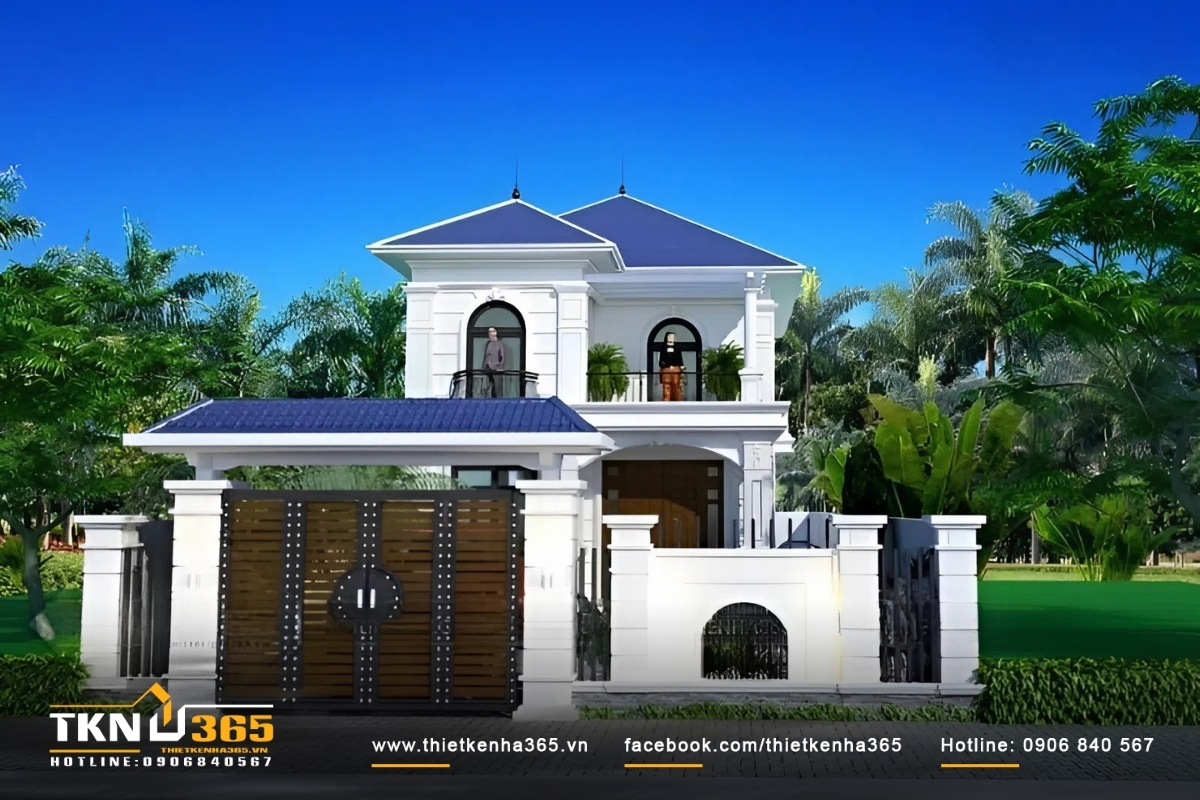 55+ Mẫu thiết kế nhà 2 tầng 100m2 đẹp, thông thoáng 19 Thiết kế ngoại thất nhà 2 tầng 100m2 nguy nga như biệt thự