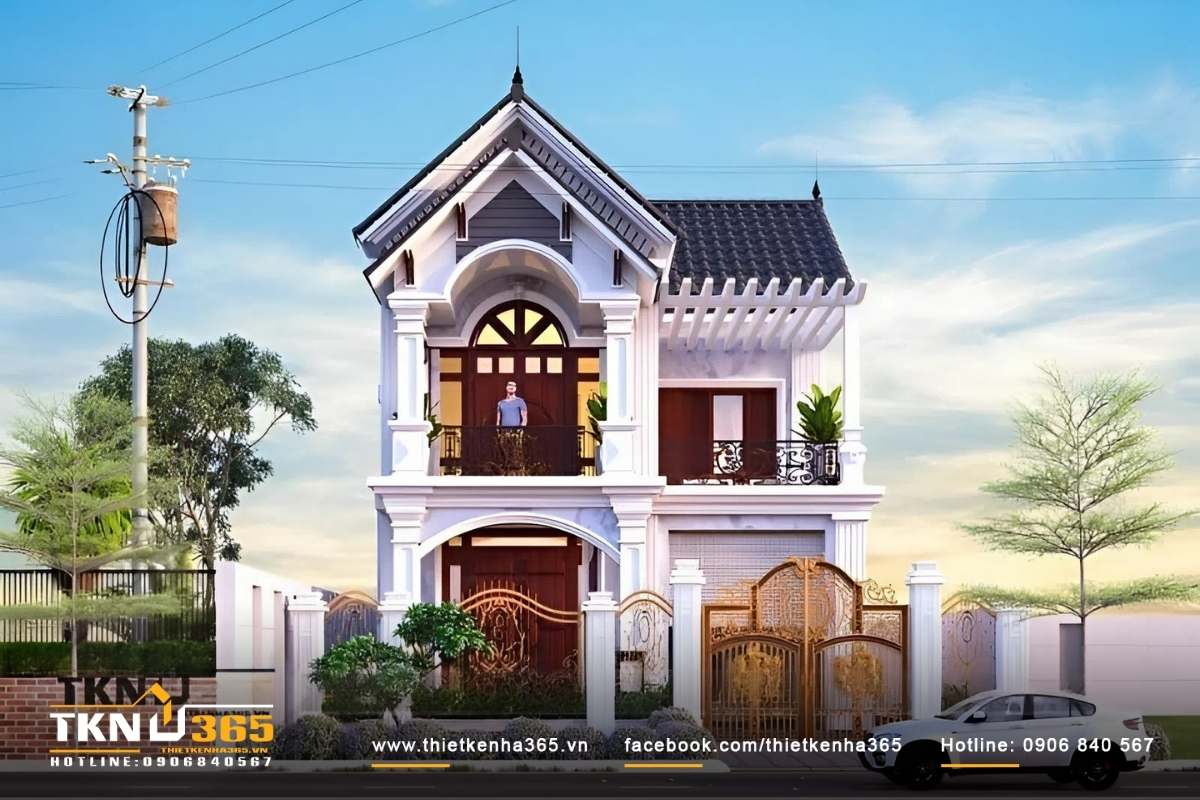 55+ Mẫu thiết kế nhà 2 tầng 100m2 đẹp, thông thoáng 15 Thiết kế nhà mặt phố 2 tầng 100m2 mái thái thu hút mọi ánh nhìn