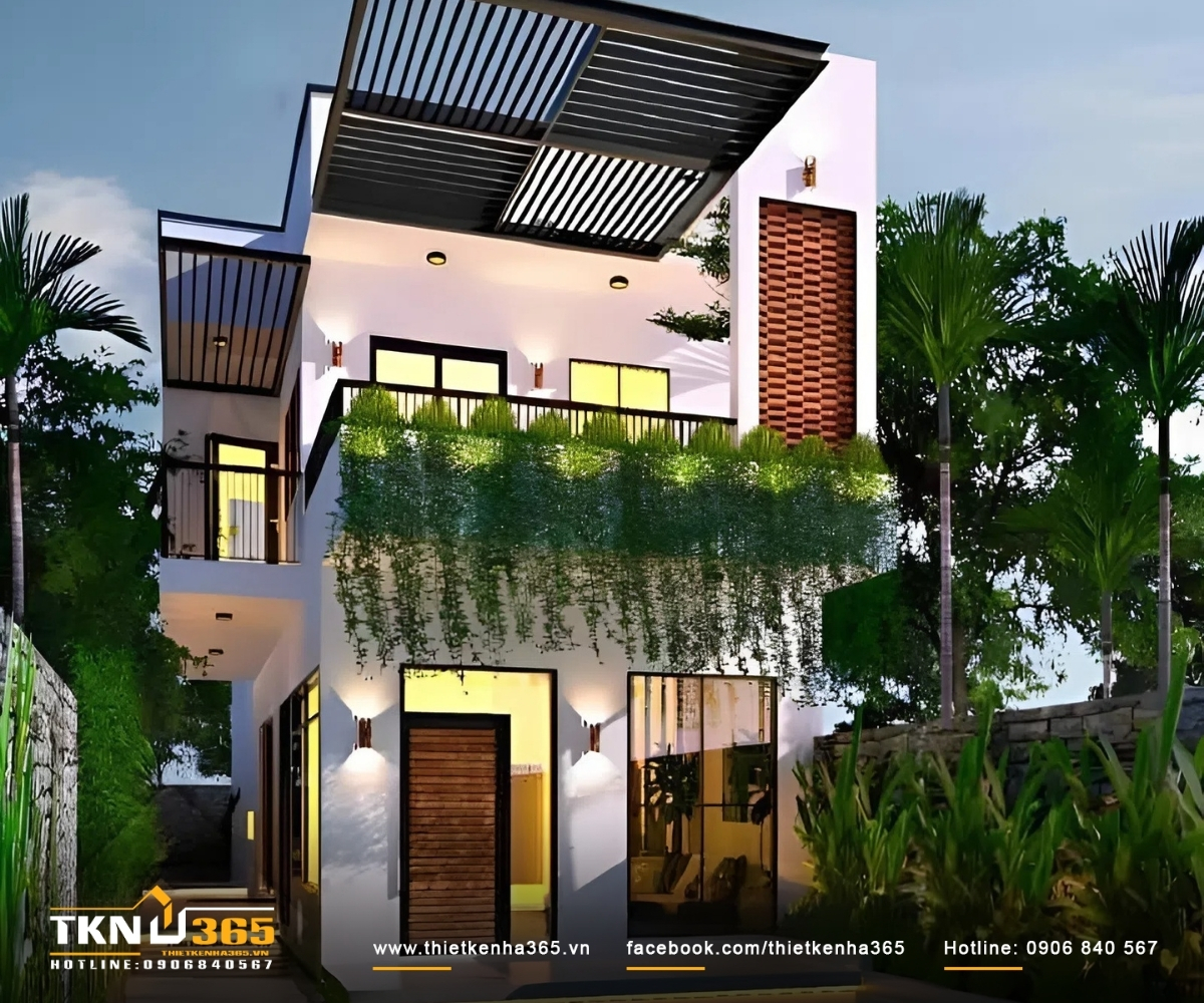 55+ Mẫu thiết kế nhà 2 tầng 100m2 đẹp, thông thoáng 16 Thiết kế nhà 2 tầng 100m2 nhiều cây xanh gần gũi với thiên nhiên