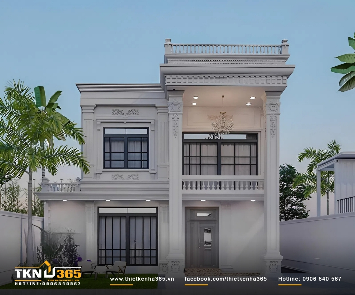 55+ Mẫu thiết kế nhà 2 tầng 100m2 đẹp, thông thoáng 18 Mặt tiền nhà 100m2 đẹp 2 tầng 4 phòng ngủ thiết kế cổ điển, tinh tế