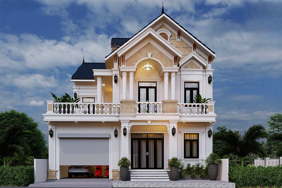 Mẫu nhà 2 tầng 3 phòng ngủ 6x15 với thiết kế khá cổ điển