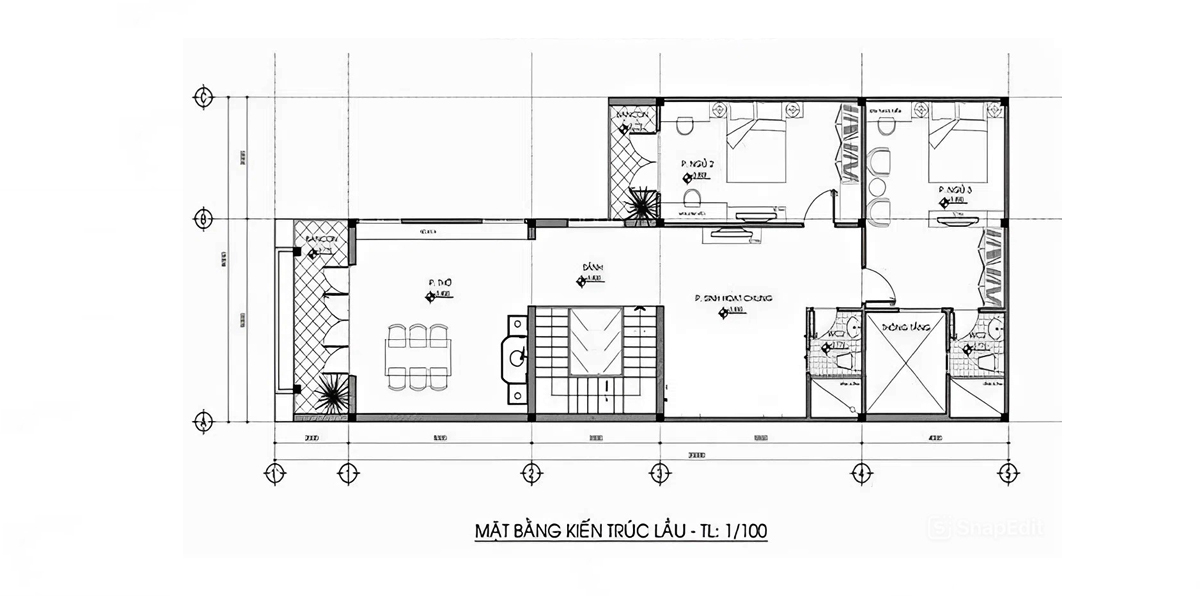 Bản vẽ mẫu thiết kế nhà 2 tầng 6x15 chữ L - Mặt cắt tầng 1