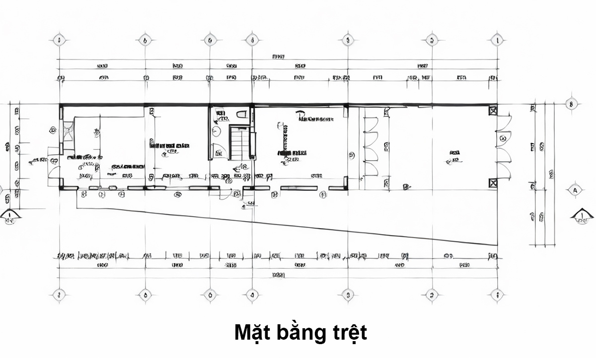 Bản vẽ mẫu thiết kế nhà 2 tầng 6x15 có giếng trời - Mặt bằng trệt