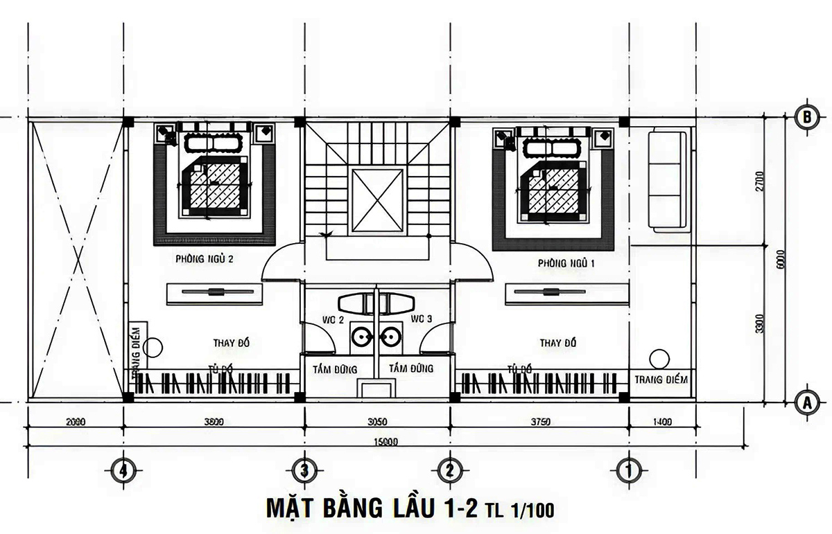 Bản vẽ mẫu thiết kế nhà 2 tầng 6x15 có tầng bán hầm - Mặt bằng hầm