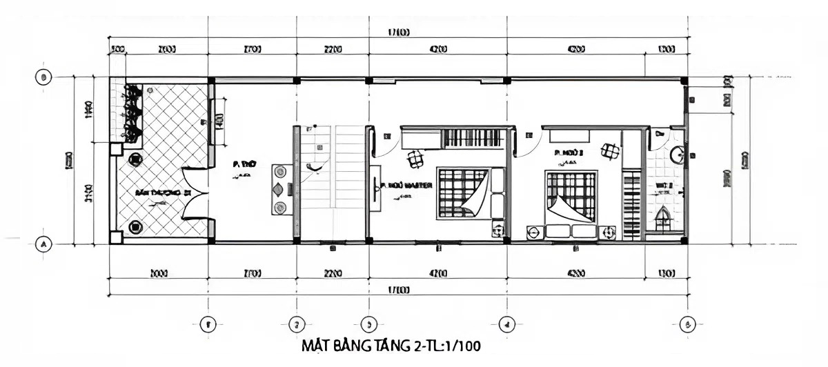 Bản vẽ thiết kê nhà 2 tầng 6x15 3 phòng ngủ - Mặt bằng tầng 1