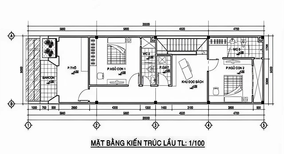 Bố trí mặt bằng công năng tầng trệt của nhà 2 tầng 6x15m