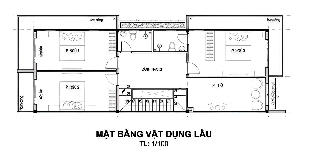 Bản vẽ mẫu nhà 2 tầng mái bằng trệt diện tích 6x15