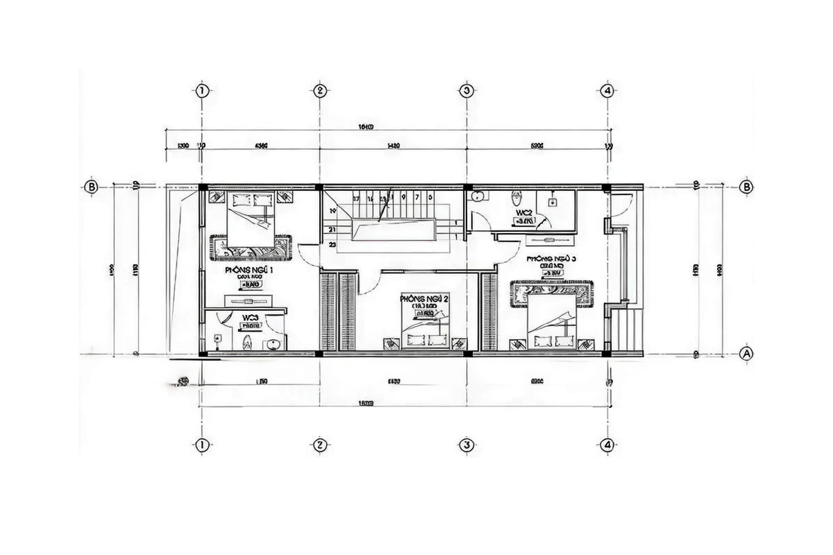 Bản vẽ thiết kê nhà 2 tầng 6x15 hiện đại - Mặt bằng tầng 2